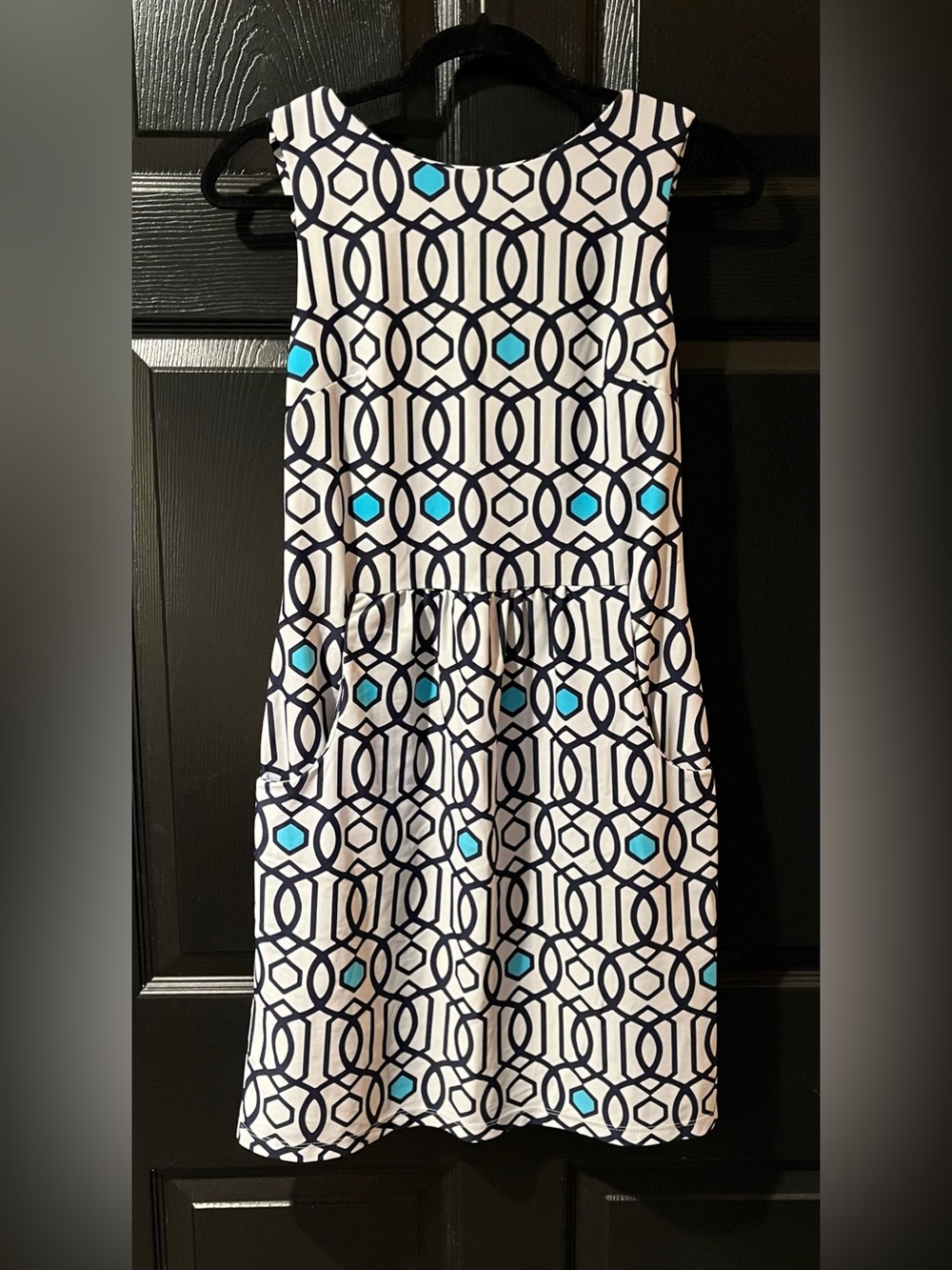 Jude Connally Geometric  Print Drop-Waist Skirt in White, Navy & Aqua